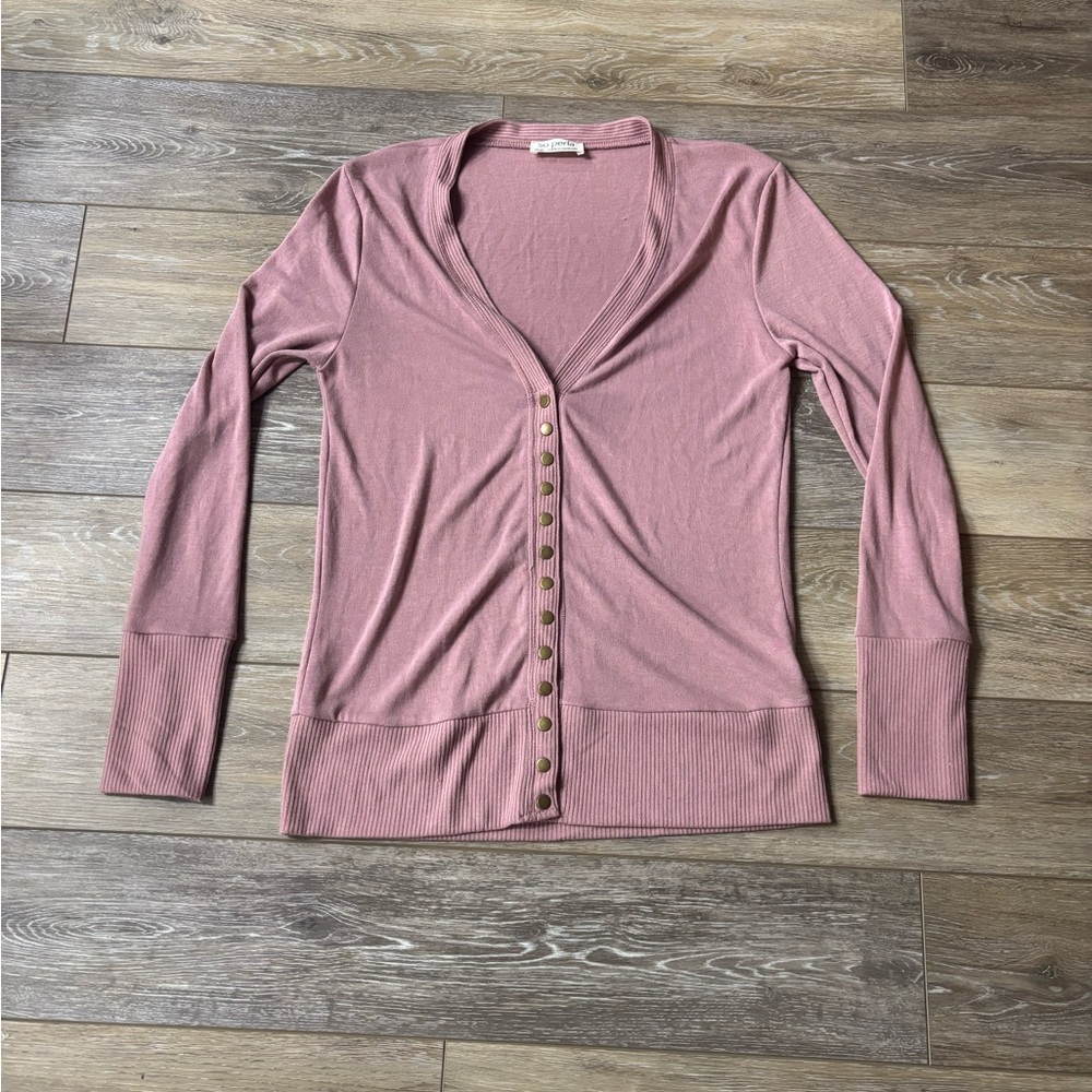 So Perla Cardigan Sz XL Pink Snap Office Barbiecore Preppy Feminine Y2K Romantic